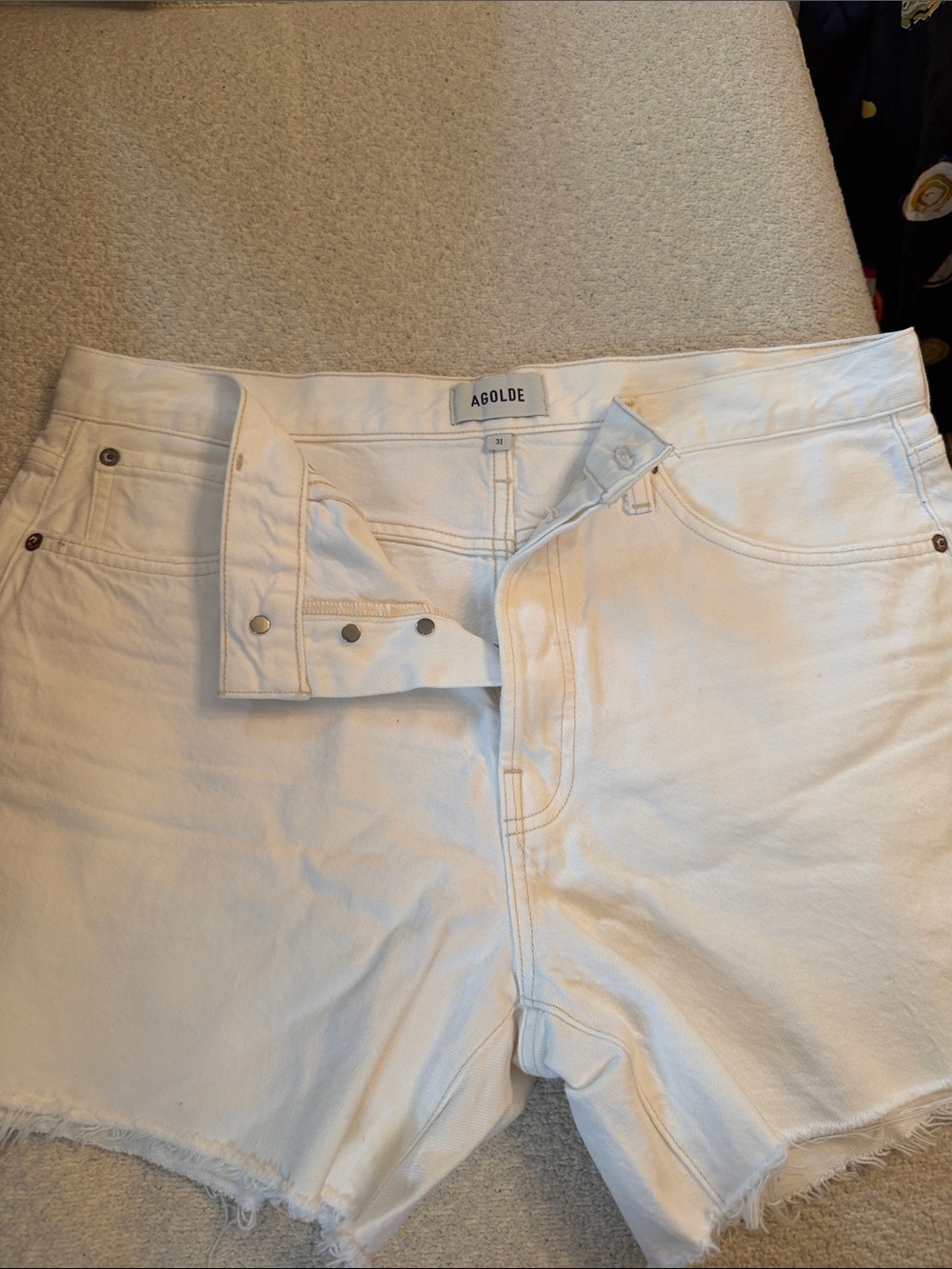 Agolde White High-Rise Cutoff Denim Shorts